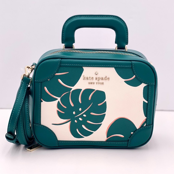 Kate Spade monstera leaves traveler trunk crossbody bag - Picture 2 of 13